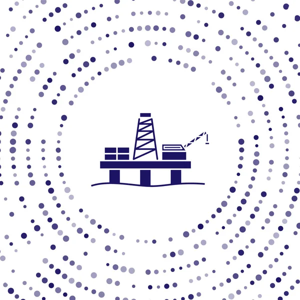 Голубая нефтяная платформа в море Иконка изолирована на белом фоне. Буровая установка в море. Нефтяная платформа, газовое топливо, промышленность на шельфе. Абстрактные круговые случайные точки. Векторная миграция — стоковый вектор