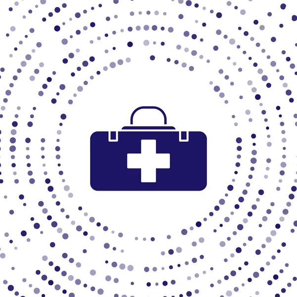 Blue First aid kit icon isolated on white background. Medical box with cross. Medical equipment for emergency. Healthcare concept. Abstract circle random dots. Vector Illustration — Stock Vector