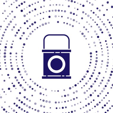 Beyaz arkaplanda mavi boya kovası simgesi izole edildi. Soyut çember rastgele noktalar. Vektör İllüstrasyonu