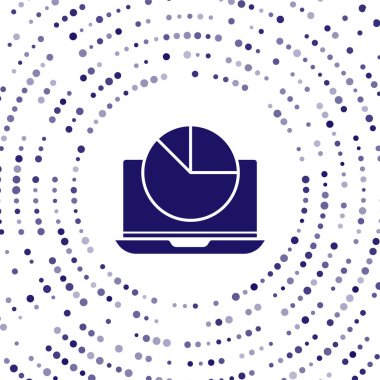 Beyaz arkaplanda grafik grafik simgesi olan mavi dizüstü bilgisayar. Metin dosya simgesini rapor et. Muhasebe tabelası. Denetim, analiz, planlama. Soyut çember rastgele noktalar. Vektör İllüstrasyonu