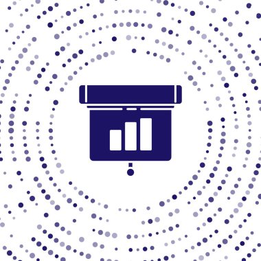 Grafik, çizelge, grafik, diyagram, bilgi grafiği, turta grafik simgesi içeren mavi sunum finans kurulu beyaz arkaplanda izole edildi. Soyut çember rastgele noktalar. Vektör İllüstrasyonu