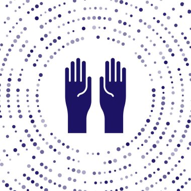 Beyaz arka planda mavi lastik eldiven ikonu izole edildi. Lateks el koruması işareti. Ev işi temizlik ekipmanları sembolü. Soyut çember rastgele noktalar. Vektör İllüstrasyonu