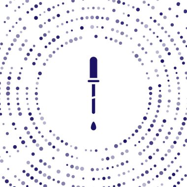 Mavi Pipette simgesi beyaz arkaplanda izole edildi. Tıbbi elementler, kimya laboratuarı ekipmanları. Damlalı boru. Tıp sembolü. Soyut çember rastgele noktalar. Vektör İllüstrasyonu