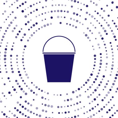 Mavi Ateş Kovası simgesi beyaz arkaplanda izole edildi. Metal kova boş ya da ateşle savaşmak için su var. Soyut çember rastgele noktalar. Vektör İllüstrasyonu