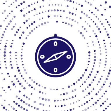 Mavi Pusula simgesi beyaz arkaplanda izole edildi. Rüzgâr yön bulma sembolü. Rüzgar gül işareti. Soyut çember rastgele noktalar. Vektör İllüstrasyonu