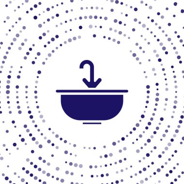 Beyaz arka planda su musluğu ikonu olan mavi lavabo. Soyut çember rastgele noktalar. Vektör İllüstrasyonu