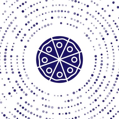 Mavi Pizza simgesi beyaz arkaplanda izole edilmiş. Fast food menüsü. Soyut çember rastgele noktalar. Vektör İllüstrasyonu