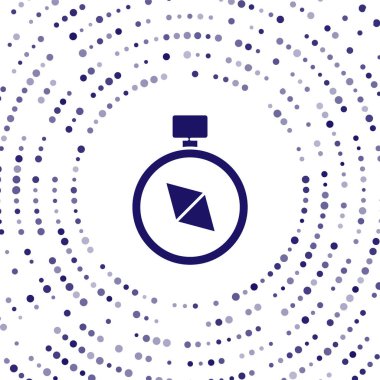 Mavi Pusula simgesi beyaz arkaplanda izole edildi. Rüzgâr yön bulma sembolü. Rüzgar gül işareti. Soyut çember rastgele noktalar. Vektör İllüstrasyonu