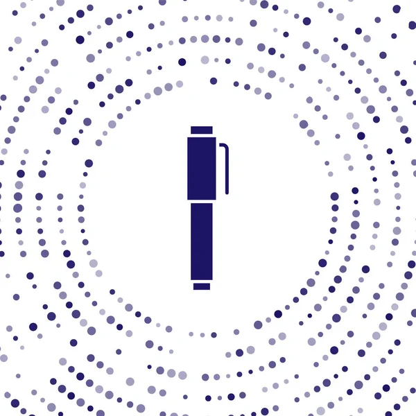 Ícone caneta azul isolado no fundo branco. Pontos aleatórios de círculo abstrato. Ilustração vetorial — Vetor de Stock