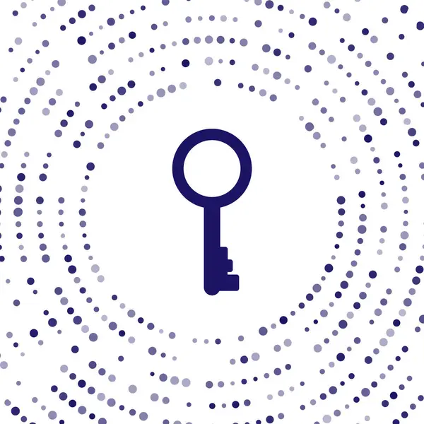 Vieille icône de clé bleue isolée sur fond blanc. Cercle abstrait points aléatoires. Illustration vectorielle — Image vectorielle