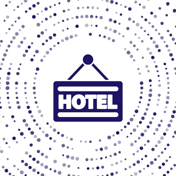 Blue Signboard kültéri hirdetés szöveggel Hotel ikon elszigetelt fehér alapon. Absztrakt kör véletlenszerű pontok. Vektorillusztráció — Stock Vector