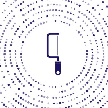 Mavi Demir Testere simgesi beyaz arkaplanda izole edildi. Tahta ve metal testeresi. Soyut çember rastgele noktalar. Vektör İllüstrasyonu