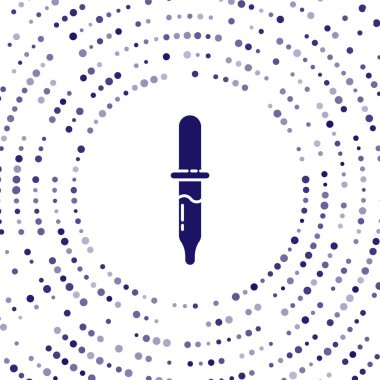 Mavi Pipette simgesi beyaz arkaplanda izole edildi. Tıbbi elementler, kimya laboratuarı ekipmanları. Tıp sembolü. Soyut çember rastgele noktalar. Vektör İllüstrasyonu