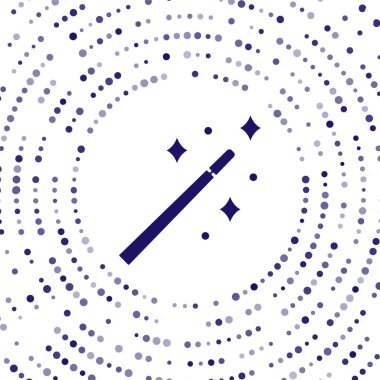 Mavi Sihirli değnek simgesi beyaz arkaplanda izole edildi. Yıldız şeklinde sihirli aksesuar. Sihirli güç. Soyut çember rastgele noktalar. Vektör İllüstrasyonu