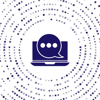 Dizüstü bilgisayardaki mavi yeni sohbet mesajları bildirimi beyaz arkaplanda izole edildi. Smartphone sohbet mesajları konuşma baloncukları. Soyut çember rastgele noktalar. Vektör İllüstrasyonu