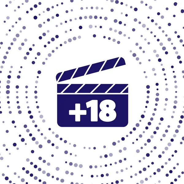 Blue Movie clapper mit 18 plus Inhalt Symbol isoliert auf weißem Hintergrund. Symbol für Altersbeschränkung. Erwachsenensender. Abstrakte Kreis zufällige Punkte. Vektorillustration — Stockvektor