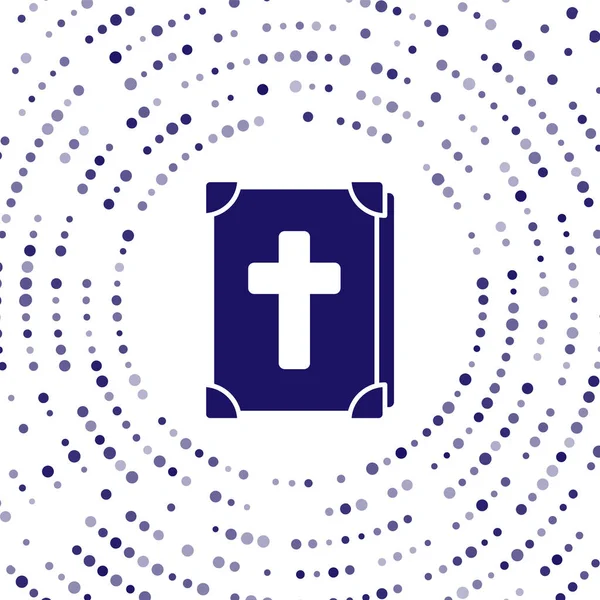 Libro de la Sagrada Biblia azul icono aislado sobre fondo blanco. Puntos aleatorios de círculo abstracto. Ilustración vectorial — Vector de stock