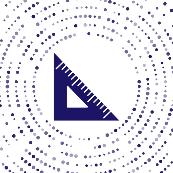 Blå trekantig linjal ikon isolerad på vit bakgrund. Rak symbol. Geometrisk symbol. Abstrakt cirkel slumpmässiga prickar. Vektor Illustration — Stock vektor