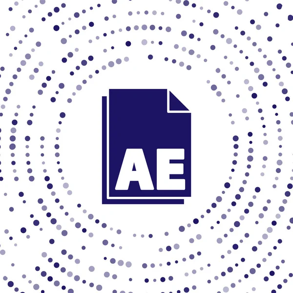 Icono del documento del archivo AE azul aislado sobre fondo blanco. Puntos aleatorios de círculo abstracto. Ilustración vectorial — Vector de stock