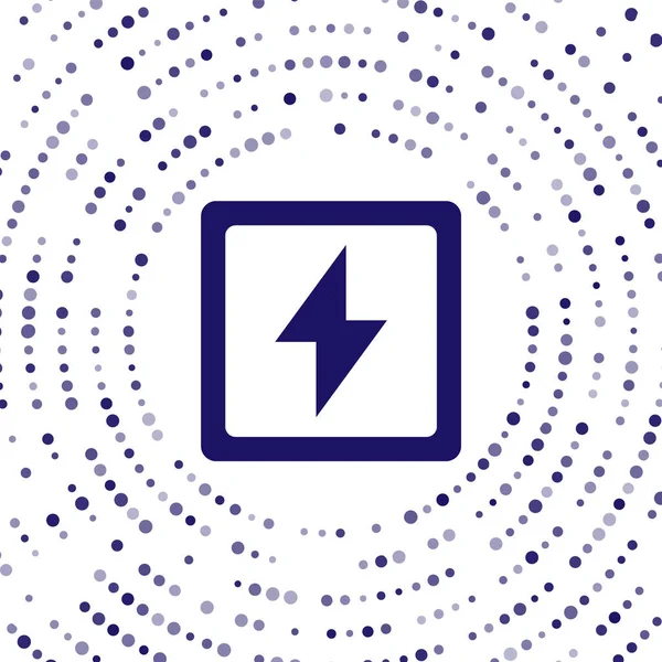 Blue Lightning bout pictogram geïsoleerd op witte achtergrond. Vlambordje. Laad flash icoon op. Een bliksemschicht. Verlichtingsstaking. Abstracte cirkel willekeurige stippen. Vector Illustratie — Stockvector