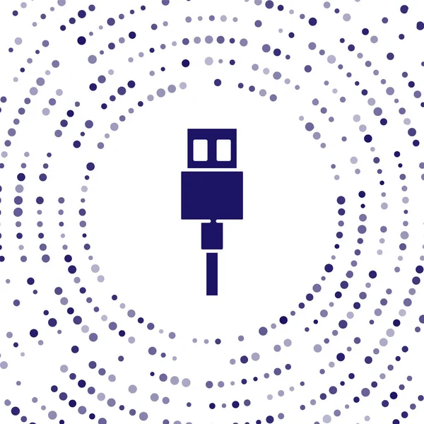 Blå USB kabelsladd ikon isolerad på vit bakgrund. Kopplingar och uttag för PC och mobila enheter. Abstrakt cirkel slumpmässiga prickar. Vektor Illustration — Stock vektor