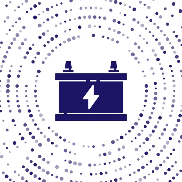 Blaues Symbol der Autobatterie isoliert auf weißem Hintergrund. Akkubatterie Energie und Akkubatterie Strom. Abstrakte Kreis zufällige Punkte. Vektorillustration — Stockvektor