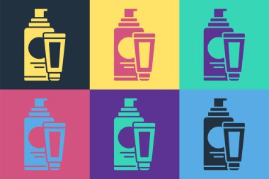 Pop sanat kremi ya da losyon kozmetik tüp ikonu renkli arka planda izole edilmiş. Erkekler için vücut bakım ürünleri. Vektör İllüstrasyonu