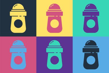 Pop Art Anti-Terletici deodorant rulo ikonu renk arka planında izole edildi. Vücut hijyeni için kozmetik. Vektör İllüstrasyonu