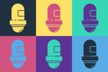 Pop Art Anti-Terletici deodorant rulo ikonu renk arka planında izole edildi. Vücut hijyeni için kozmetik. Vektör İllüstrasyonu