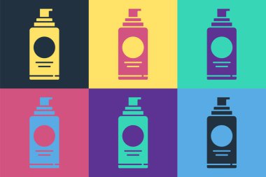 Saç spreyi için pop sanat spreyi kutusu, deodorant, renk arka planında izole edilmiş terleme önleyici ikon. Vektör İllüstrasyonu