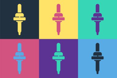 Pop Art Pipette simgesi renk arkaplanında izole edilmiş. Tıbbi, kozmetik, kimya laboratuvarı ekipmanları. Vektör İllüstrasyonu
