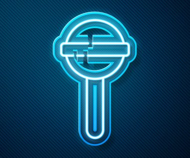 Parlayan neon hattı lolipop ikonu mavi arka planda izole edildi. Yemek, lezzetli bir sembol. Vektör İllüstrasyonu