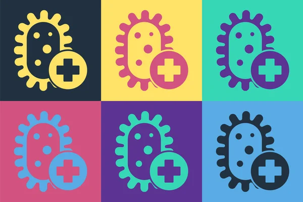 Pop Art Positives Virus-Symbol isoliert auf farbigem Hintergrund. Coronavirus 2019-nCoV. Bakterien und Keime, Zellkrebs, Mikroben, Pilze. Vektorillustration — Stockvektor