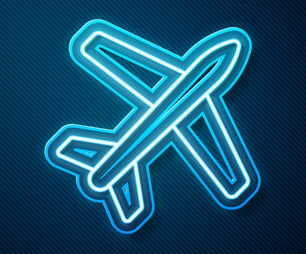 Leuchtende Leuchtschrift Flugzeug-Symbol isoliert auf blauem Hintergrund. Fliegende Flugzeug-Ikone Verkehrszeichen. Vektorillustration — Stockvektor