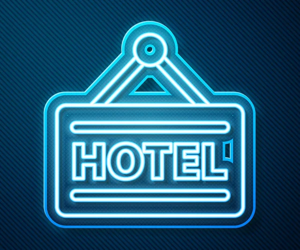 Zářící neon line Signboard venkovní reklama s textem Ikona hotelu izolované na modrém pozadí. Vektorová ilustrace — Stockový vektor