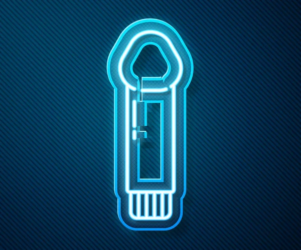 Glowing neon line Dildo vibrator for sex games icon isolated on blue background. Sex toy for adult. Vaginal exercise machines for intimate. Vector Illustration — 图库矢量图片