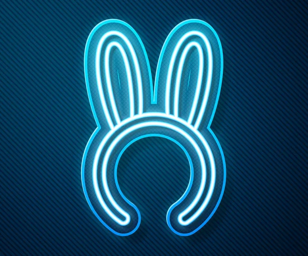 Máscara de linha de néon brilhante com ícone de orelhas de coelho longo isolado no fundo azul. Um acessório fetichista. Brinquedo sexual para adultos. Ilustração vetorial — Vetor de Stock