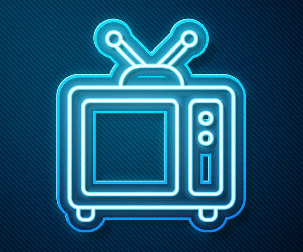 Λάμψη νέον γραμμή Retro τηλεόραση εικονίδιο απομονώνονται σε μπλε φόντο. Τηλεοπτική πινακίδα. Εικονογράφηση διανύσματος — Διανυσματικό Αρχείο