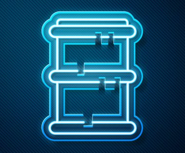 Parlayan neon hattı fıçı simgesi mavi arkaplanda izole edildi. Vektör İllüstrasyonu