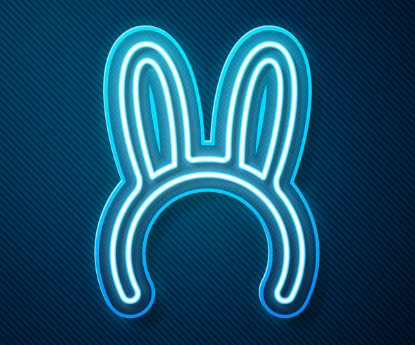 Máscara de linha de néon brilhante com ícone de orelhas de coelho longo isolado no fundo azul. Ilustração vetorial — Vetor de Stock
