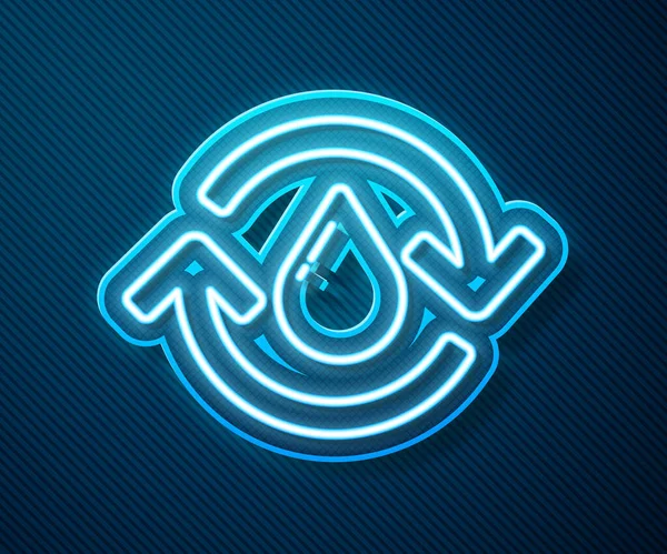 Zářící neonová čára Recyklujte čistou ikonu aqua izolovanou na modrém pozadí. Kapka vody se značkovou recyklací. Vektorová ilustrace — Stockový vektor