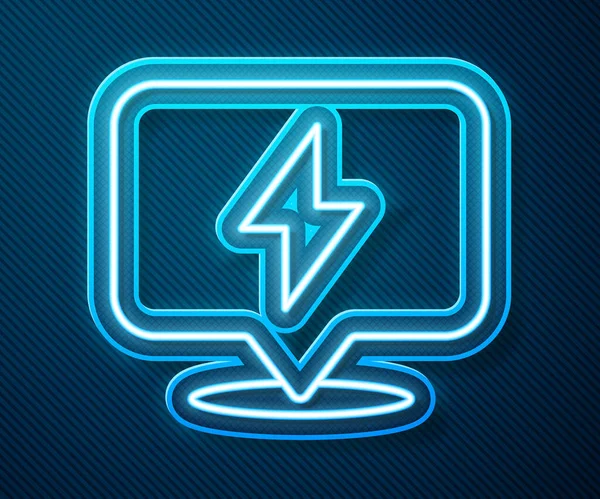 Gloeiende neon lijn Lightning bout pictogram geïsoleerd op blauwe achtergrond. Flash icoon. Laad flash icoon op. Een bliksemschicht. Verlichtingsstaking. Vector Illustratie — Stockvector