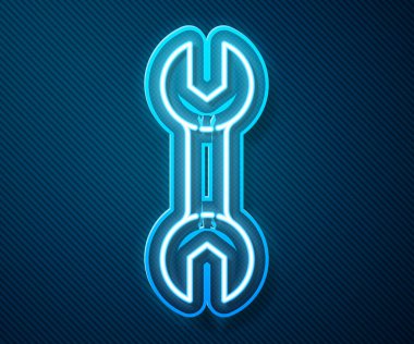 Parlayan neon çizgi anahtarı simgesi mavi arkaplanda izole edildi. Vektör İllüstrasyonu