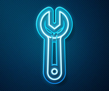 Parlayan neon çizgi anahtarı simgesi mavi arkaplanda izole edildi. Vektör İllüstrasyonu