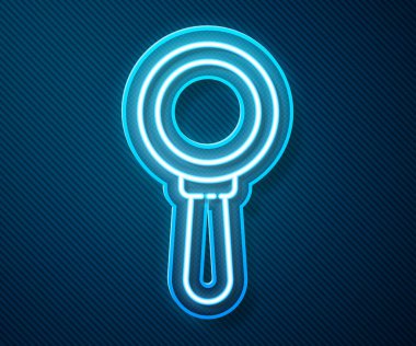 Parlayan neon çizgisi büyüteç ikonu mavi arkaplanda izole edildi. Arama, odaklanma, yakınlaştırma, iş sembolü. Vektör İllüstrasyonu
