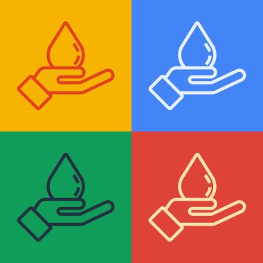 Popüler sanat çizgisi, arka planda sabun simgesiyle ellerini yıkıyor. Virüs ve bakterileri önlemek için ellerini sabunla yıkıyorsun. Vektör İllüstrasyonu