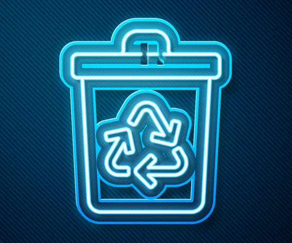 Glowing Neon Line Recycle Bin Recycle Symbol Icon Isolated Blue — Stock Vector