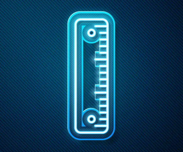 Zářící Neonová Čára Ikona Pravítka Izolovaná Modrém Pozadí Symbol Rovný — Stockový vektor