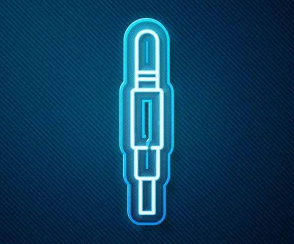 发光的霓虹灯线音频杰克图标孤立在蓝色背景 连接音响设备的音频电缆 插销电线 音乐乐器 病媒图解 — 图库矢量图片