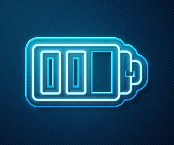 Zářící Neonová Čára Indikátor Úrovně Nabití Baterie Izolován Modrém Pozadí — Stockový vektor
